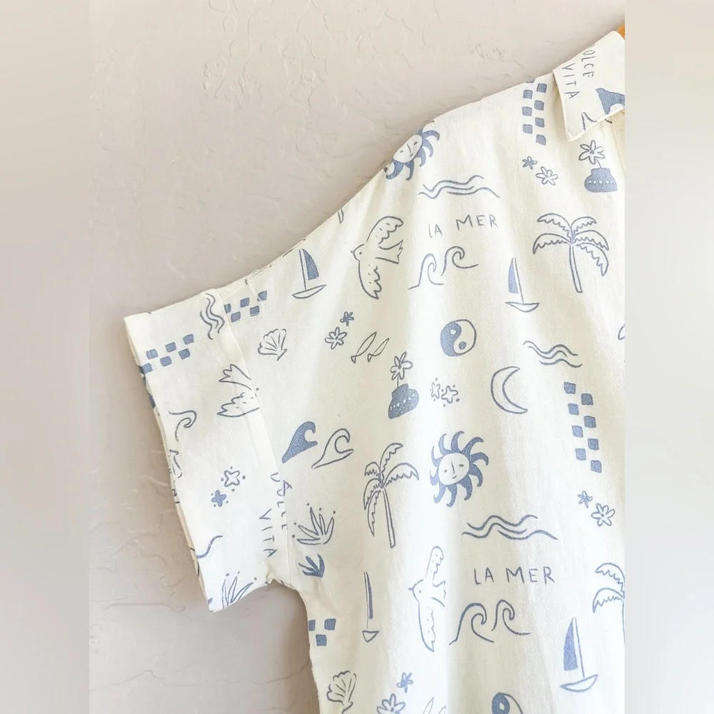 Rylee + Cru Jenni Women’s Button Top - Mediterranean Cream Blue NWT- Size Medium - Picture 6 of 9